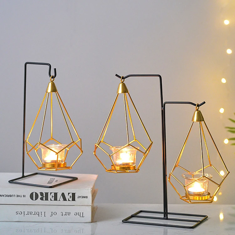 Wholesale European simple gold geometric holders tapered candlestick holder for dining table home wedding decoration