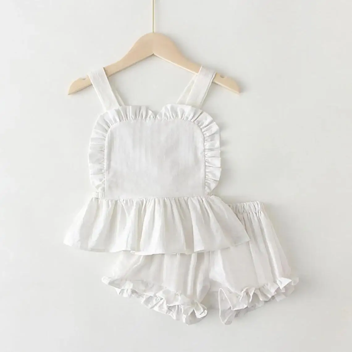 2023 new models toddler girls shirt short set kids clothing summer linen ruffled outfit