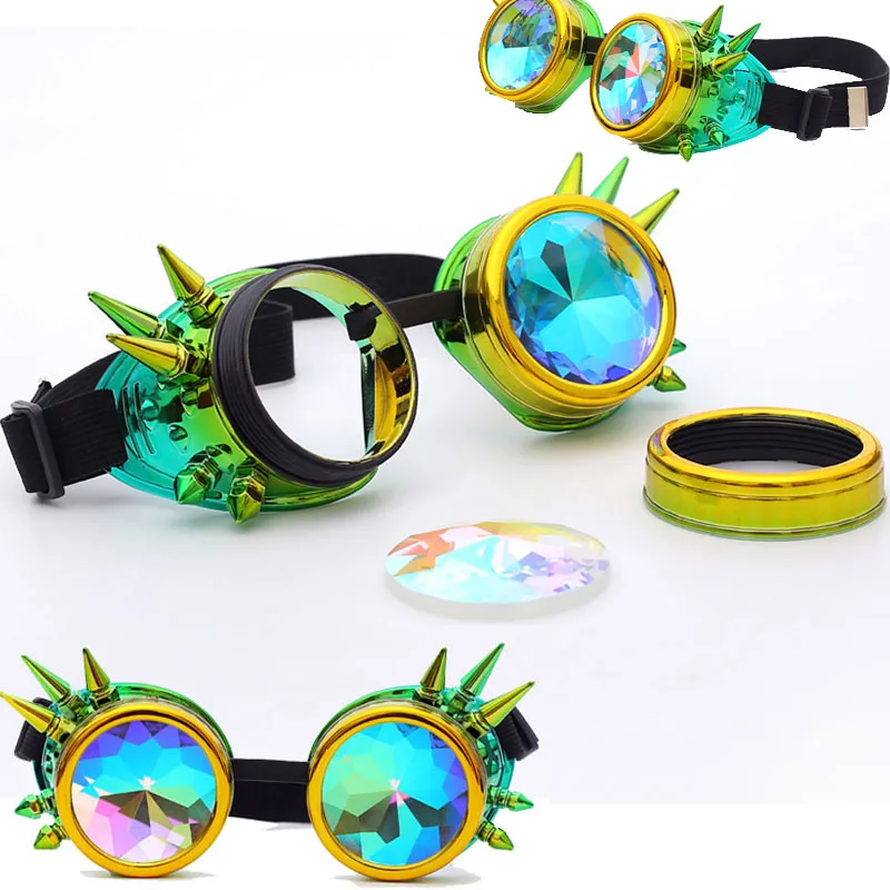 Factory Cheap Wholesale Kaleidoscope Colorful Glasses Rave Festival Party EDM Sunglasses Diffracted Lens Steampunk Goggles