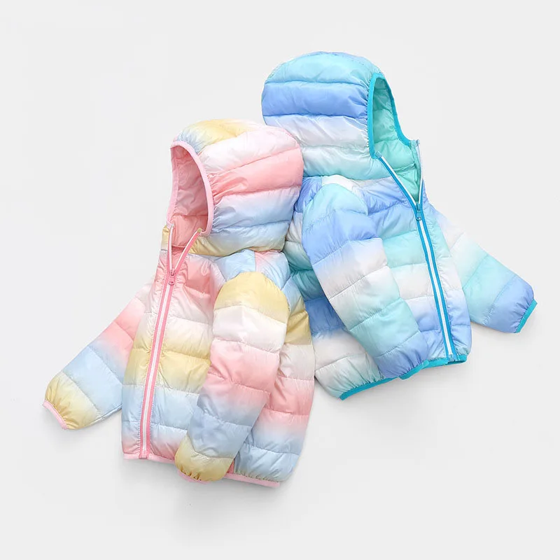 Wholesale colorful tie dye fashion winter outerwear children jacket kids hooded down coats