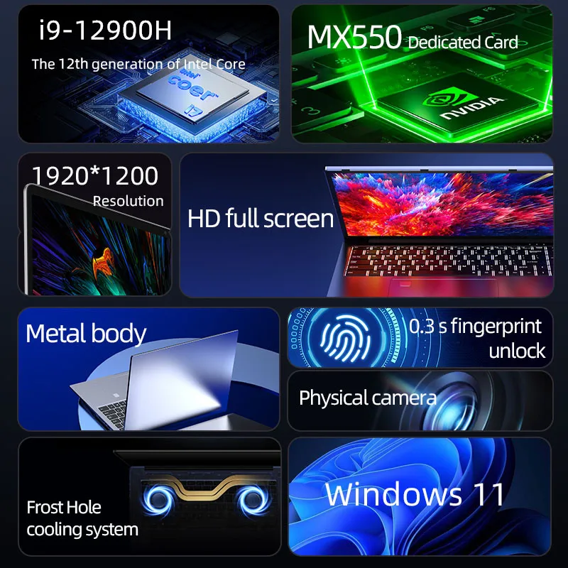 Wholesale 16-Inch MX550 Intel i9-12900H Gaming Laptop 64GB RAM 1TB SSD Win11 12th gen Portable laptop with Core i9 OEM