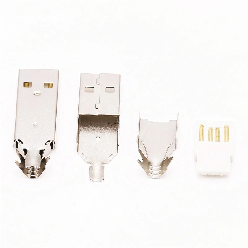 Nickel Plated Metal usb2.0 connector male solder USB a type PCB usb-A Tail Socket 3 in 1 PC DIY Adapter