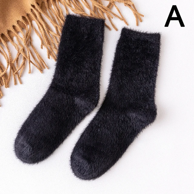 Women Winter Warm Soft Fluffy Bed Socks New Solid Color Ladies Home Floor Slipper Mink Fur Thicken Fleece Sock Winter Boots