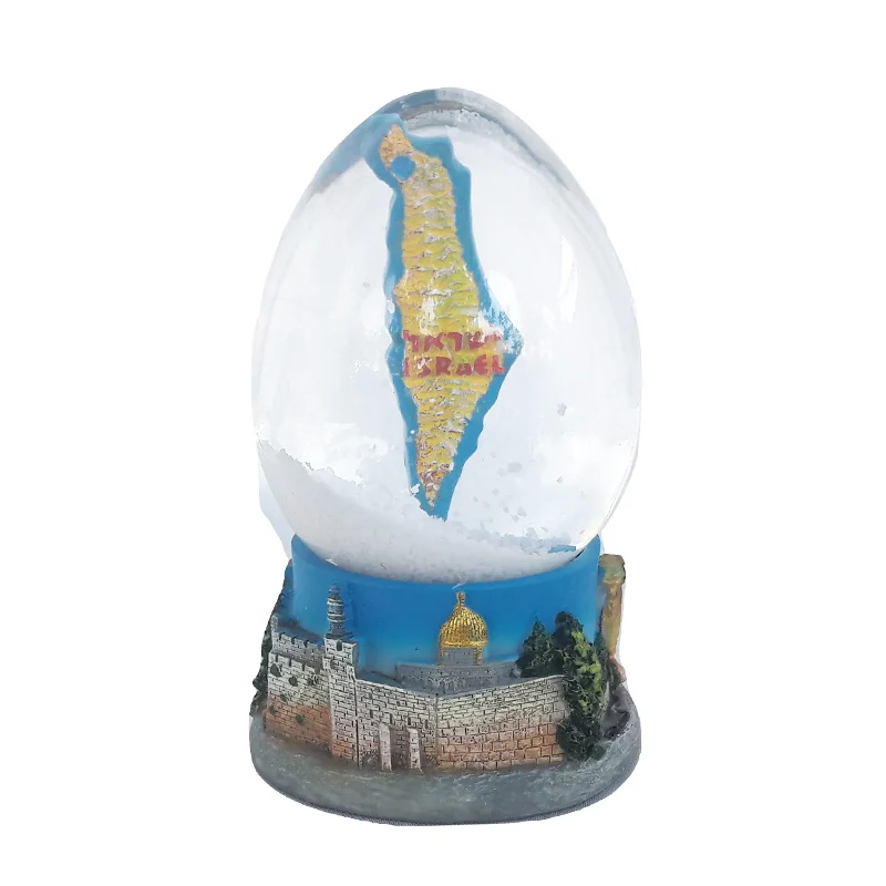 Custom Israel map egg shape glass Snowglobe Holy Land old city Jerusalem Rock Al-Aqsa resin craft souvenir gift water snow globe