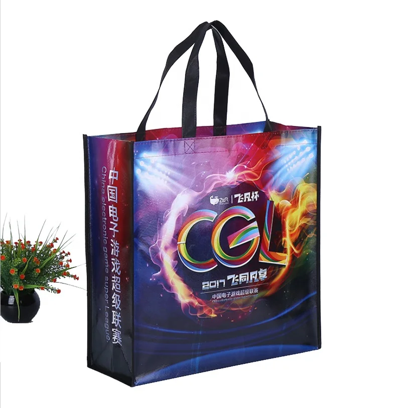 Wholesale custom full printing promotional non-woven storage bags fashion shopping tote bag
