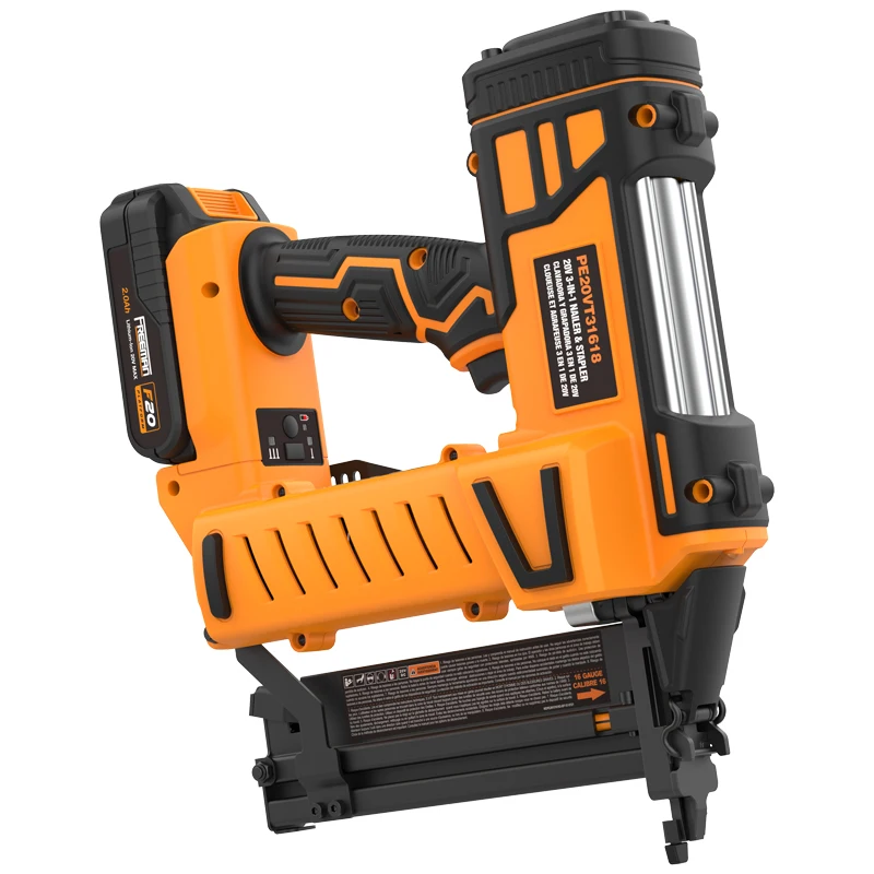 20 Volt Cordless 3-in-1 16 and 18 Gauge Nailer / Stapler Kit with Lithium Ion Battery, Charger, Bag, and Fasteners (600 count)