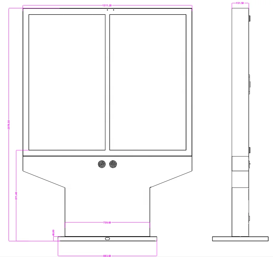 55-дюймовое Наружное Водонепроницаемый бок 4000 нит с двумя экранами вертикальный для контроля уровня сахара в крови с датчиком освещенности