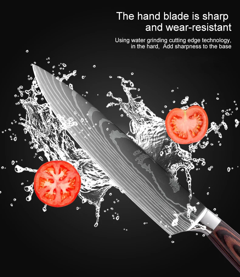 10 pcs Laser Damascus Pattern 3cr13 Stainless Steel Kitchen knife set Chef Knife