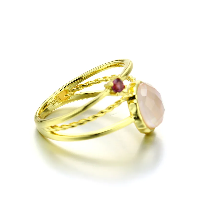 Elegant Multilayer Natural Crystal CZ 925 Sterling Silver Ring