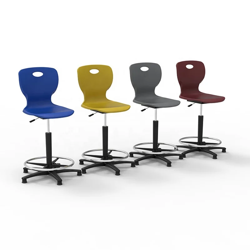Height Adjustable Modern Design School Furniture Metal Leg Movable Plastic School Lab Stools