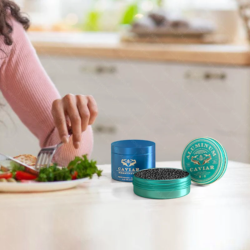 Металлический упаковочный контейнер с логотипом на заказ жестяная банка для пищевой икры круглые упаковочные банки пищевых продуктов