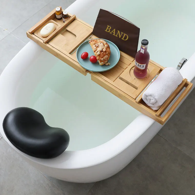 Morden Luxury Wooden Bathroom Rack Bamboo Bathtub Caddy Tub Tray With Extend