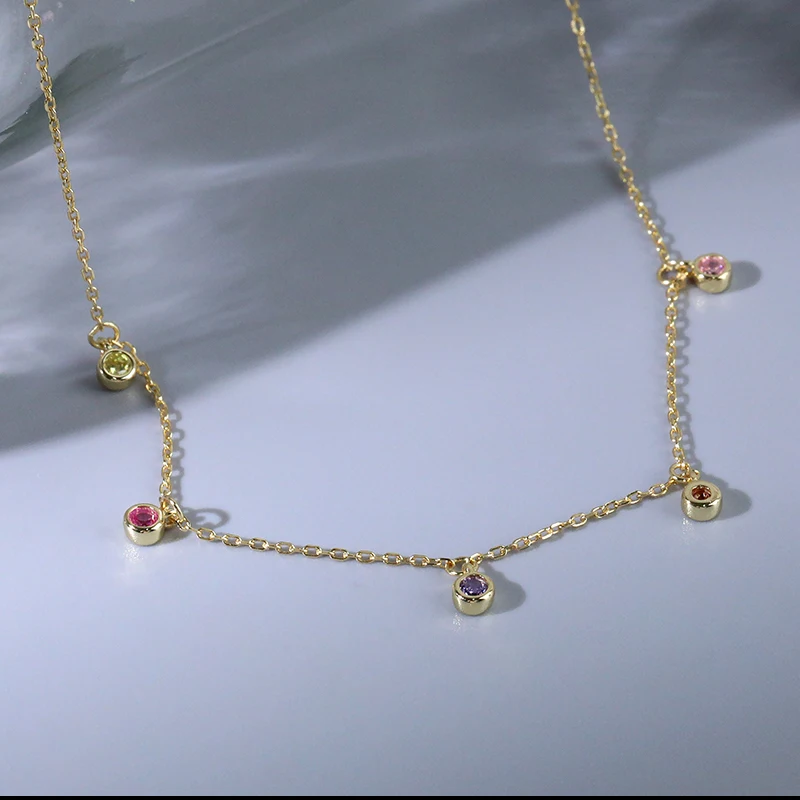 Minimalist Trending Drop CZ Necklace Silver 925 Gold Plated Colored Zircon Choker for Women Necklace Jewelry