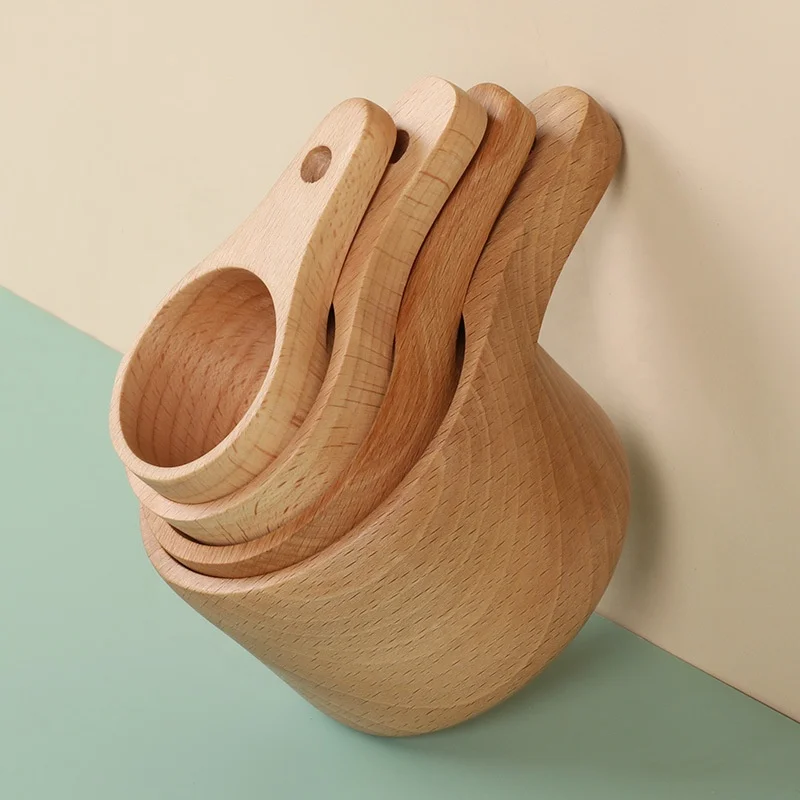 Baking Wooden Measuring Spoon Cup With Lettering Beech Measuring Spoons Cups