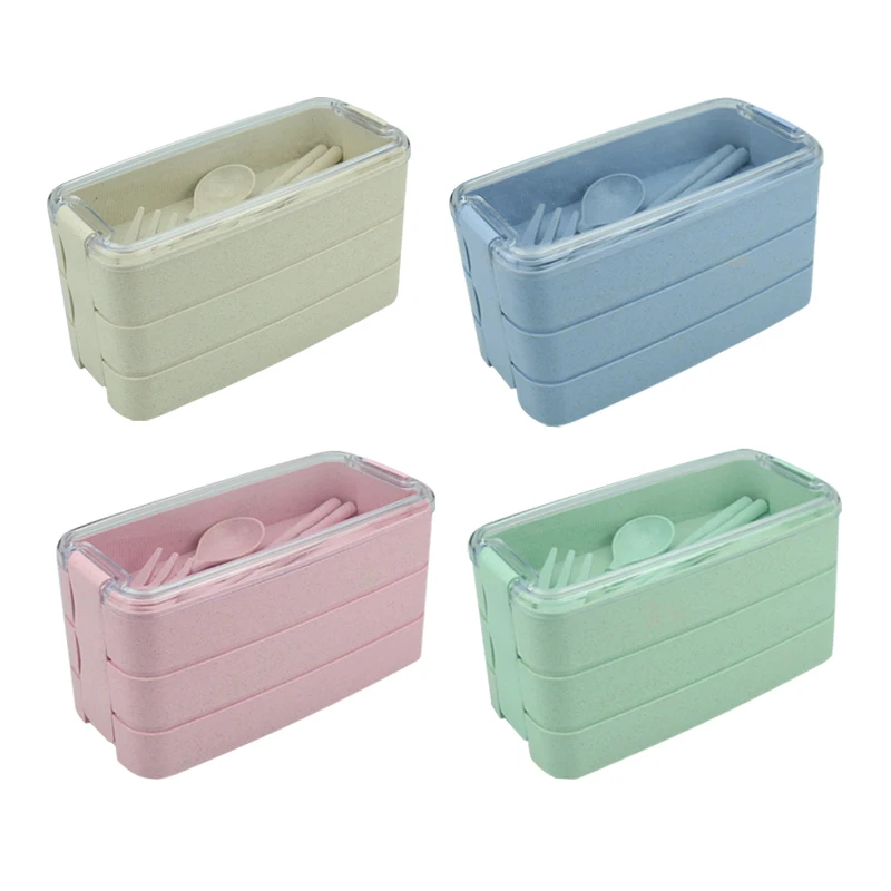 Amazon Hot Sell Wheat Straw Stackable 3 Layer Lunch Box Eco-Friendly Bento Box