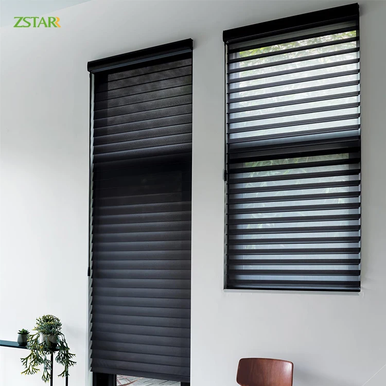 Custom Semi Blackout Roller Shades Shangri-La Window Shades Triple Fabric Sheer Shades Window Roller Blinds Light Black