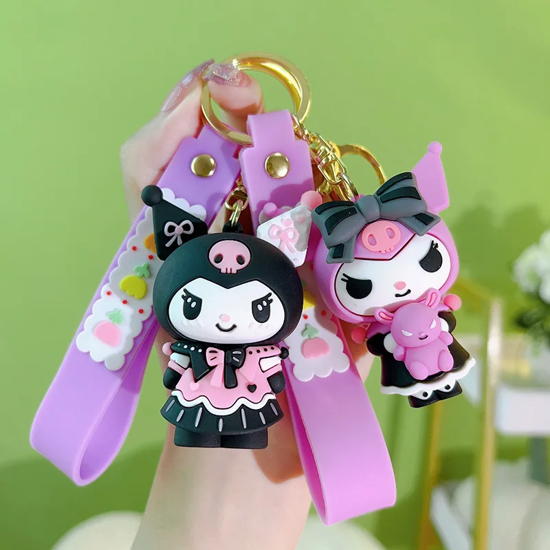 Wholesale Sanrio Kuromi Melody Cinnamoroll keychains Cute 3D Sakura Kuromi keychains keyrings for gifts