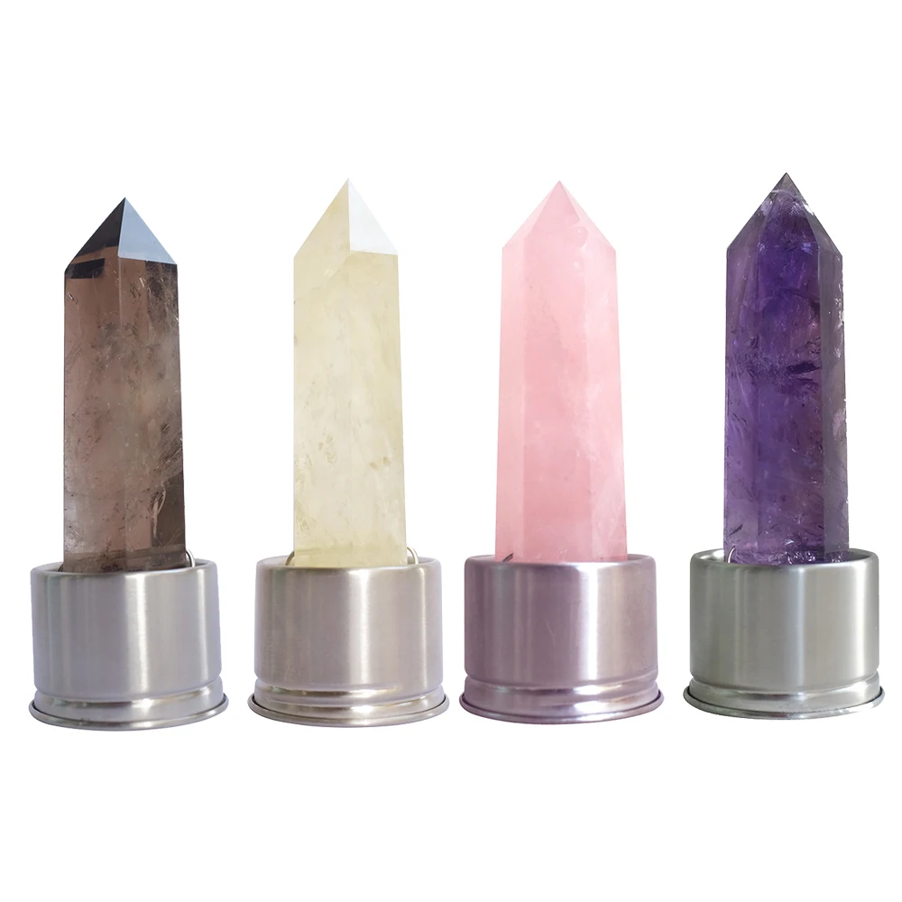 2019 Amazon hot selling products natural Rose quartz/ Amethyst sting energy gemstone crystal water bottle elixir