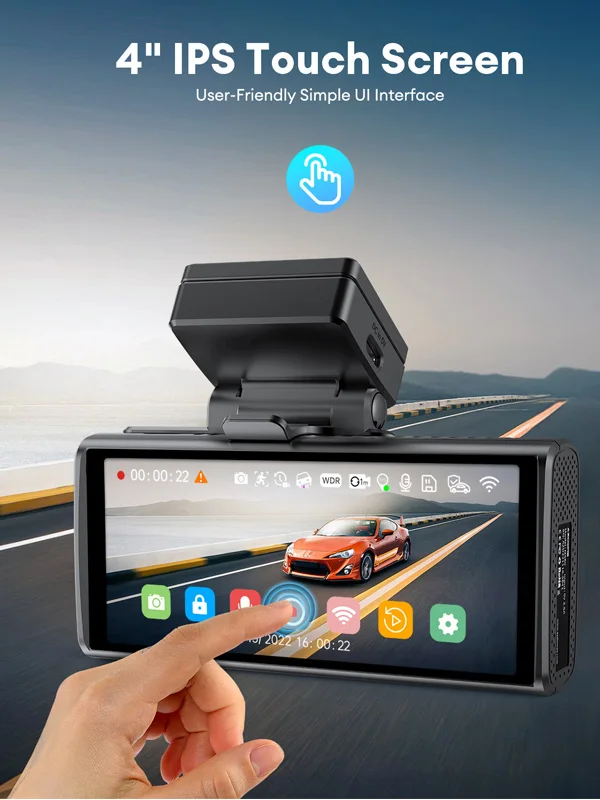 AZDOME M580 Car DVR 3 Channel Dash Cam 4 inch Touch Screen Built-in GPS WIFI Loop Recording G-Sensor