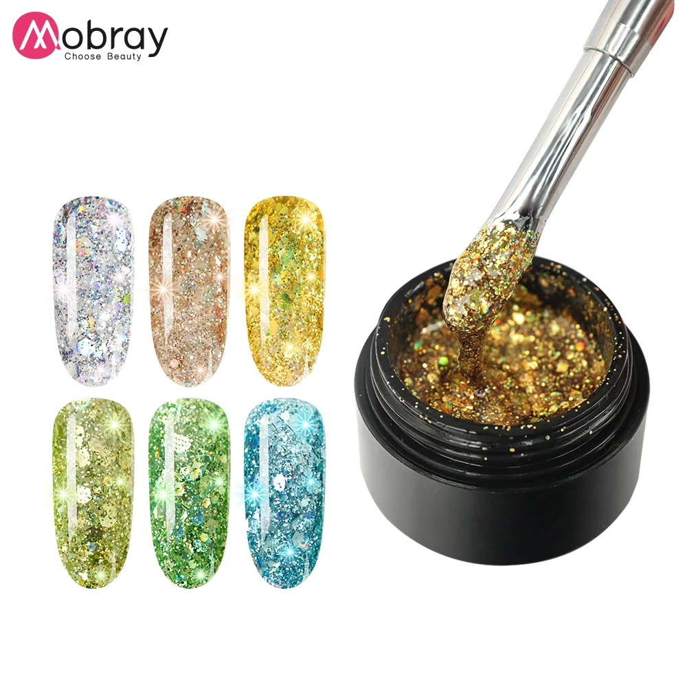 Mobray hot sale nail art paint shining uv gel polish three step glitter gel