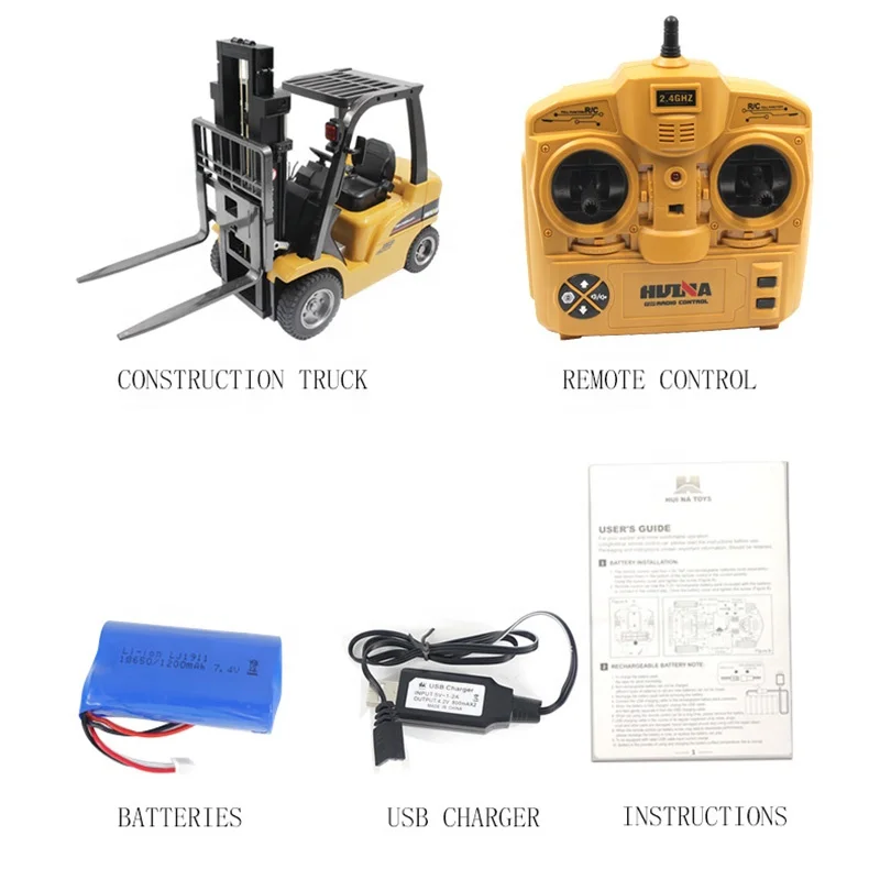 Huina 1577 1/10 8CH Die-cast Truck Remote Controlled Engineering Car Alloy Metal Radio Control Fork Lift RC Diecast Forklift Toy