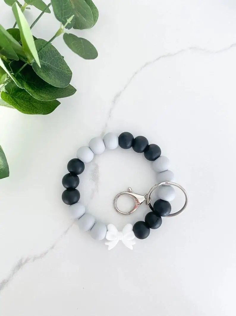 Trendy Cheap Beaded Bracelet Designer For Silicone Bead Wristlet bangle with silver plated Keychain bag accessories