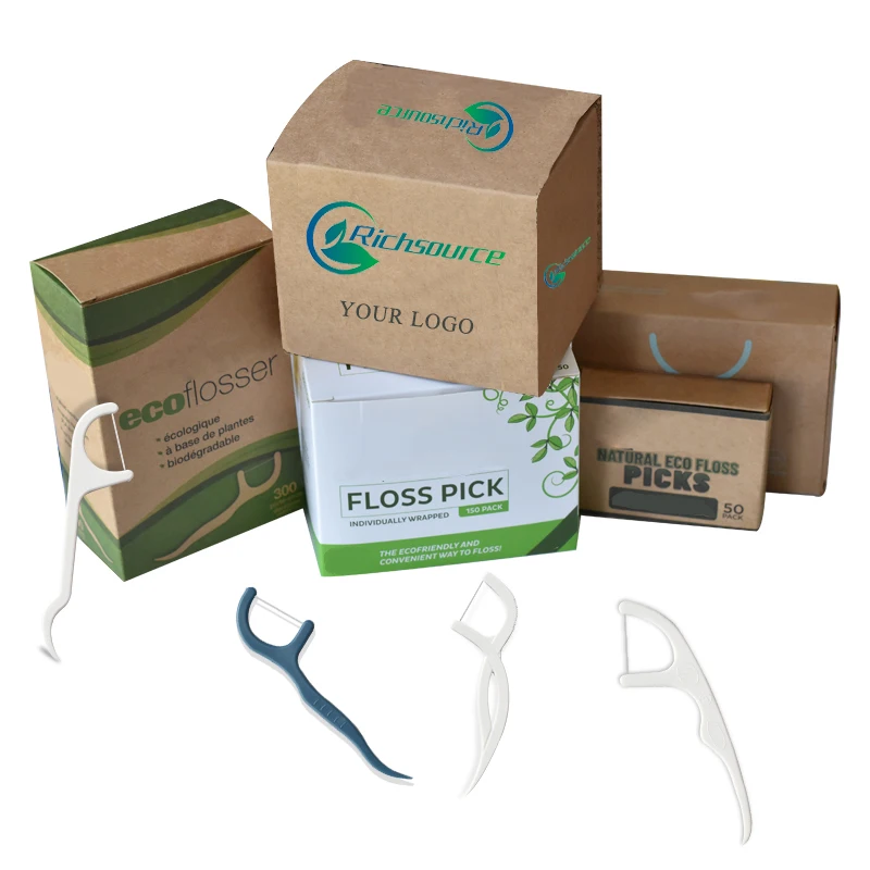 Natural Zero Waste Disposable Corn Starch/Straw Custom Logo Eco friendly Dental Floss Pick Dental Flosser