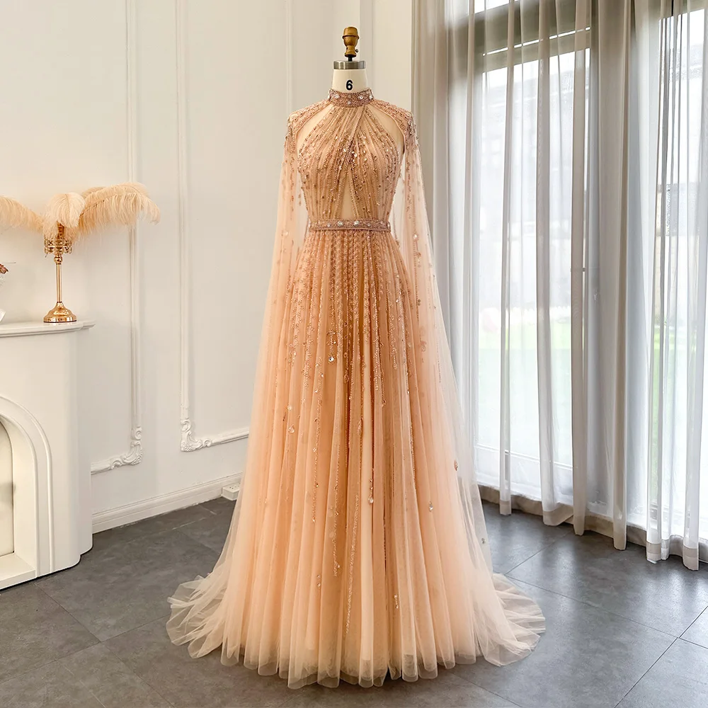 Scz009-2 Luxury Dubai Evening Dress With Cape Sleeve 2023 Elegant Long Arabic Formal Dresses For Women Wedding Party