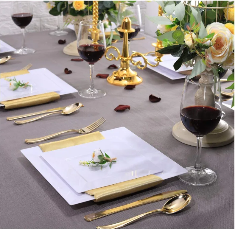 White Square Disposable Plates,Heavy Duty Plastic Party Plates for Christmas Thanksgiving