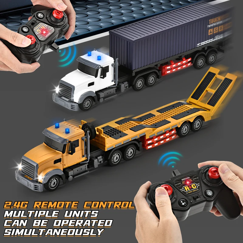 2.4G 1: 20 6CH Remote Control Light and Music Transport dump truck big RC Extended Trailer container truck for kids