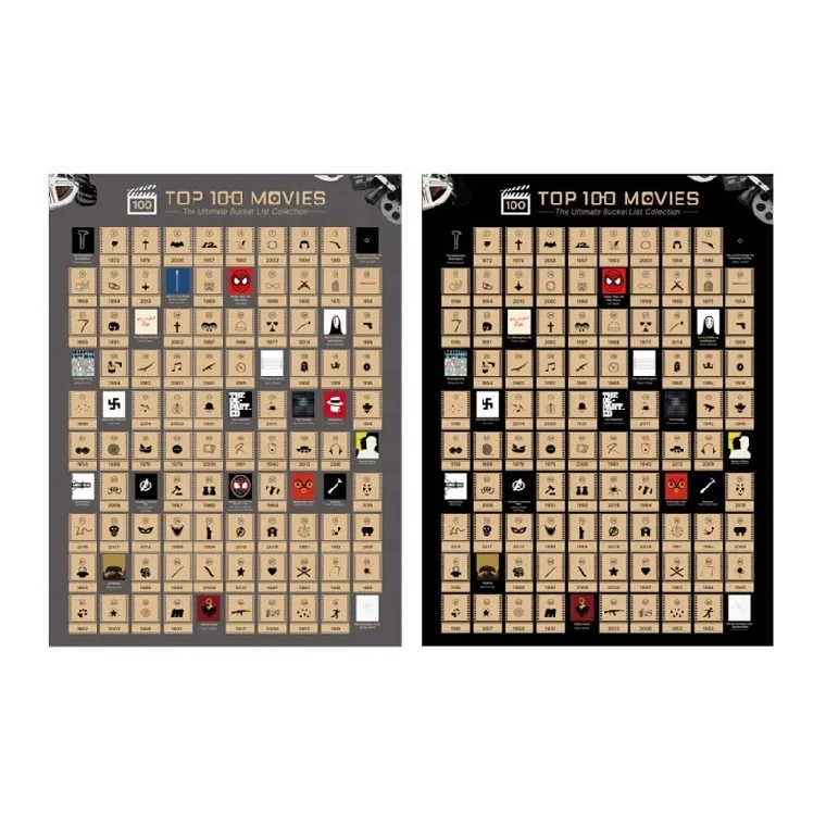 Top Gift Republic 100 Movies Bucket List Poster Greatest Essential Movies for Movies Lover