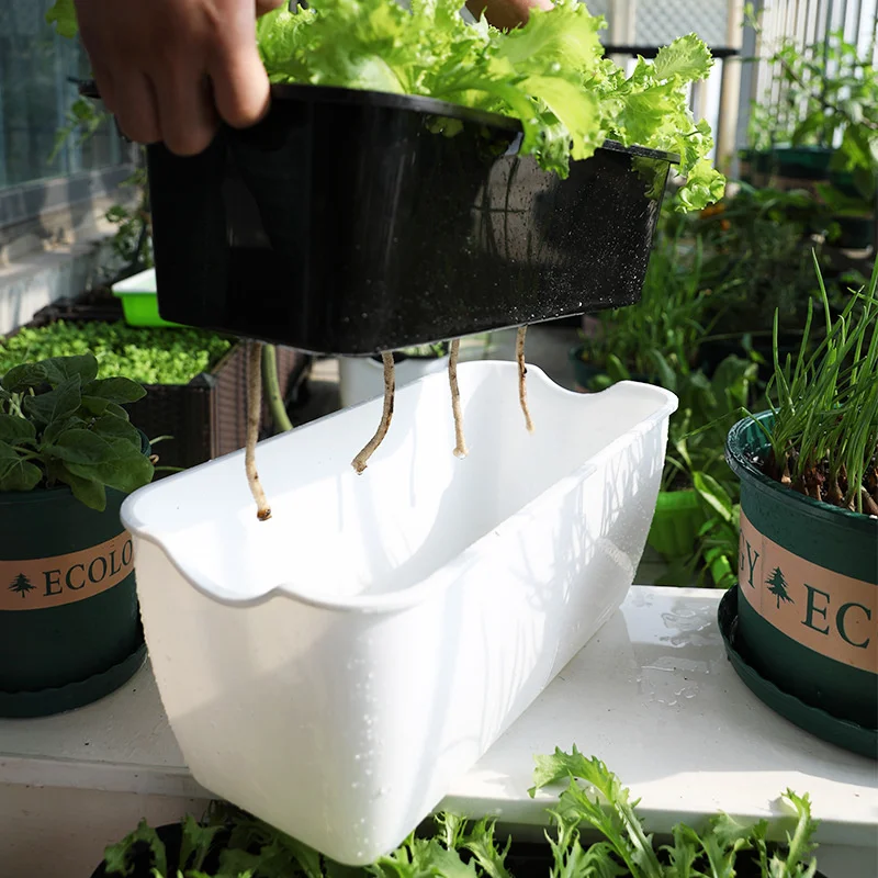 Outdoor Big Large Plastic Lazy Vegetable  Fruits Gardening Pots Modern Rectangular Self Watering Flower Pot