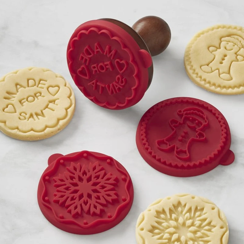 OEM ODM Service DIY Cookie Tool Custom Silicone Baking Cookie Stamp With Wood Handle
