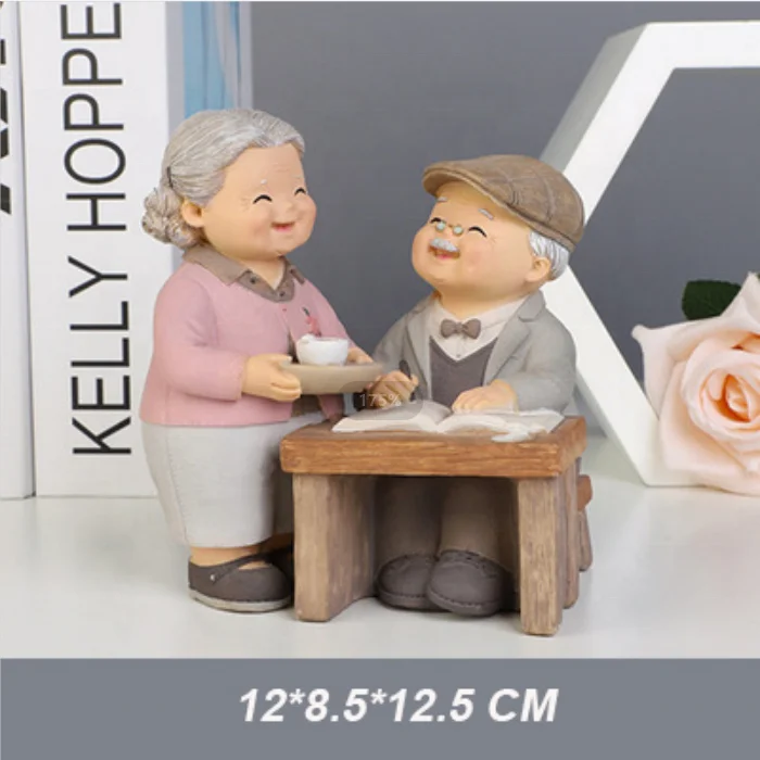 Biumart Elderly Couple Night Light Loving Home Decor Ornament Craft Resin Doll For Wedding Anniversary