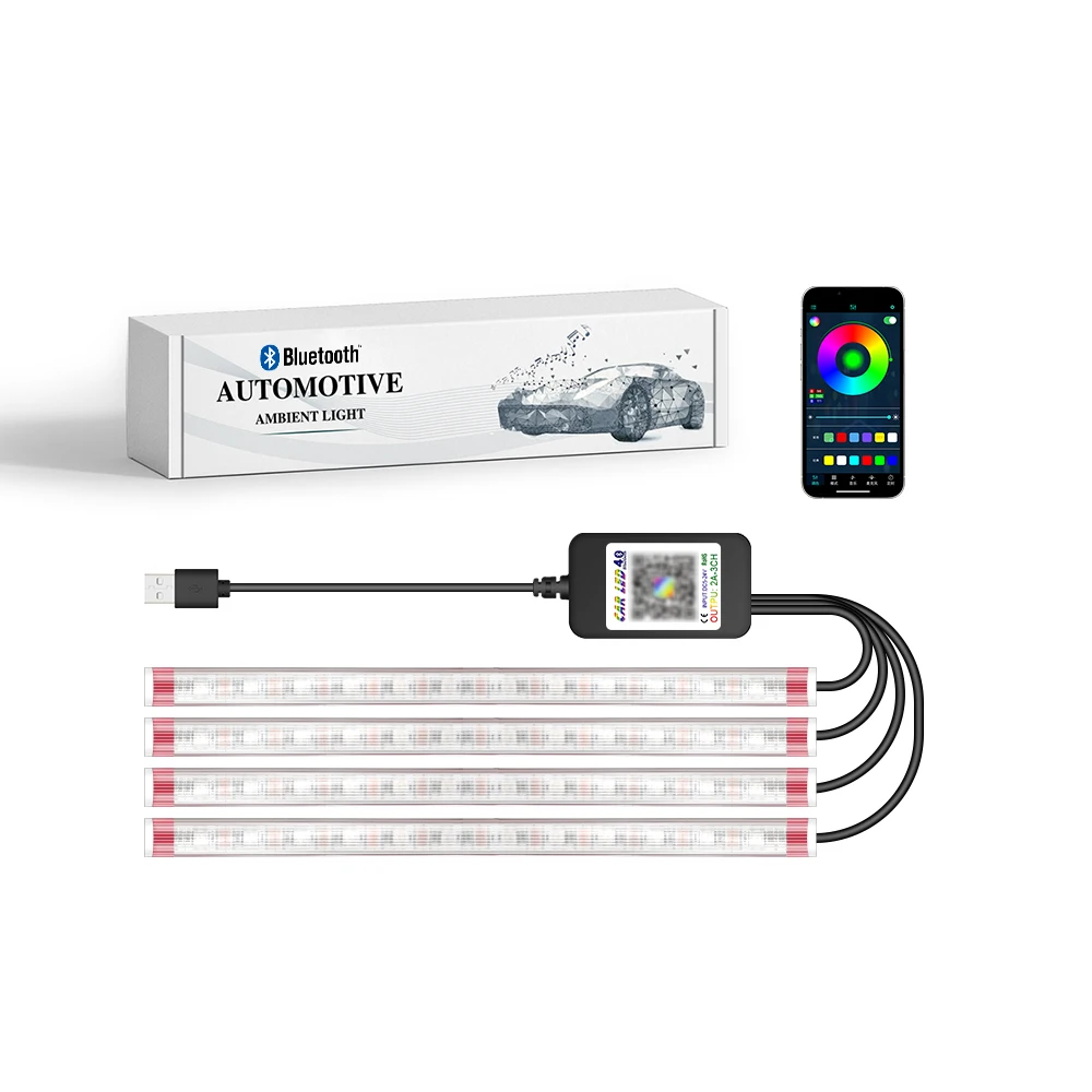12V пробки прикуривателя 5V зарядных порта usb для автомобиля Настроение цвет светло ногам ощущение легкости красочное приложение голосовой контроль Rgb автомобильный атмосферу свет