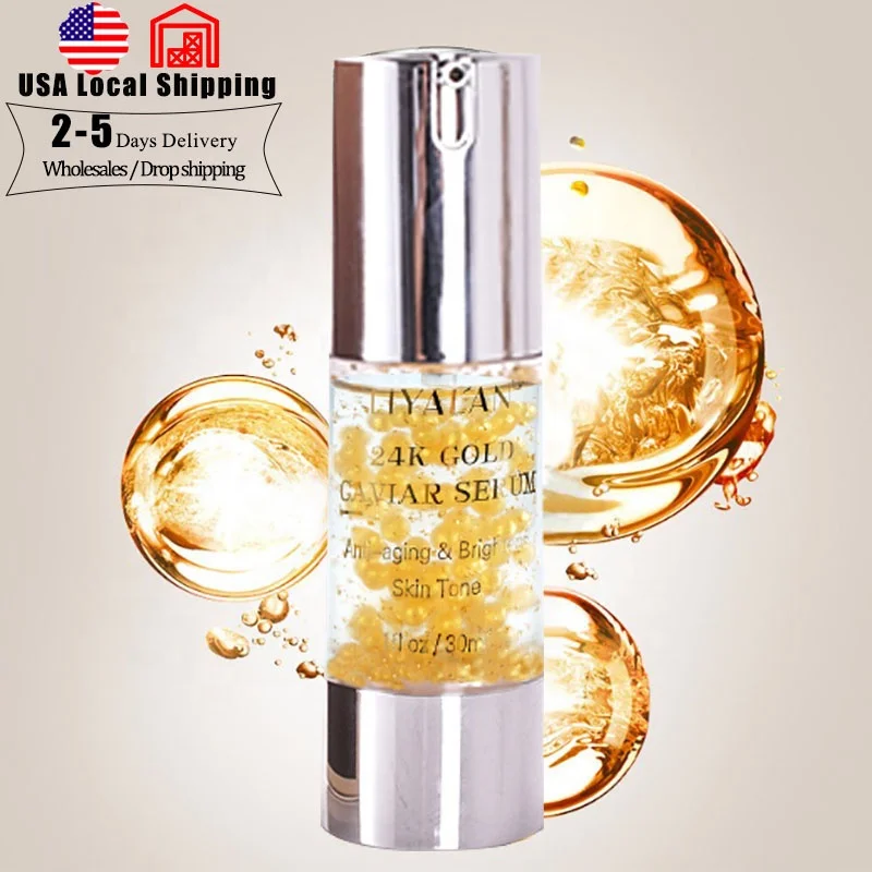 Private Label Facial Anti-aging Essence Nourishing Brighten Skin Tone Natural Organic Collagen 24K Gold Caviar Face Serum