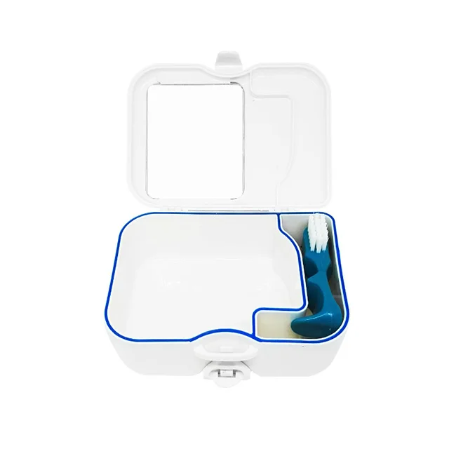 Oral plastic aligner case portable denture box with mirror and clean brush