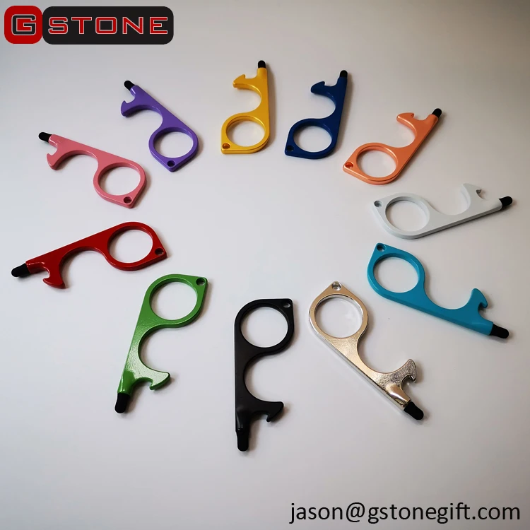 Low Price New Design Gold Metal EDC Keychain No Touch Tool Keychain with Stylus Tips Touchless Keychain Door Opener