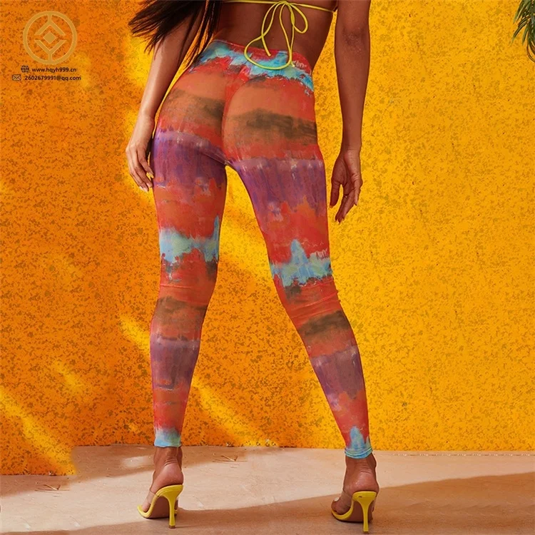Factory Dropshipping 2021 women clothes sexy two piece long sleeve hollow out print mesh pants set fall outfits