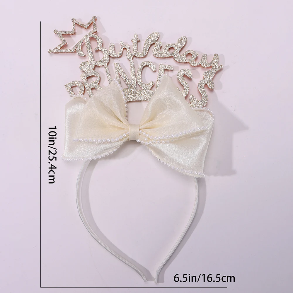CN Happy Birthday Headband Glitter Letters Girls Organza Pearl Bowknot Birthday Hairband for Party Hair Accessories