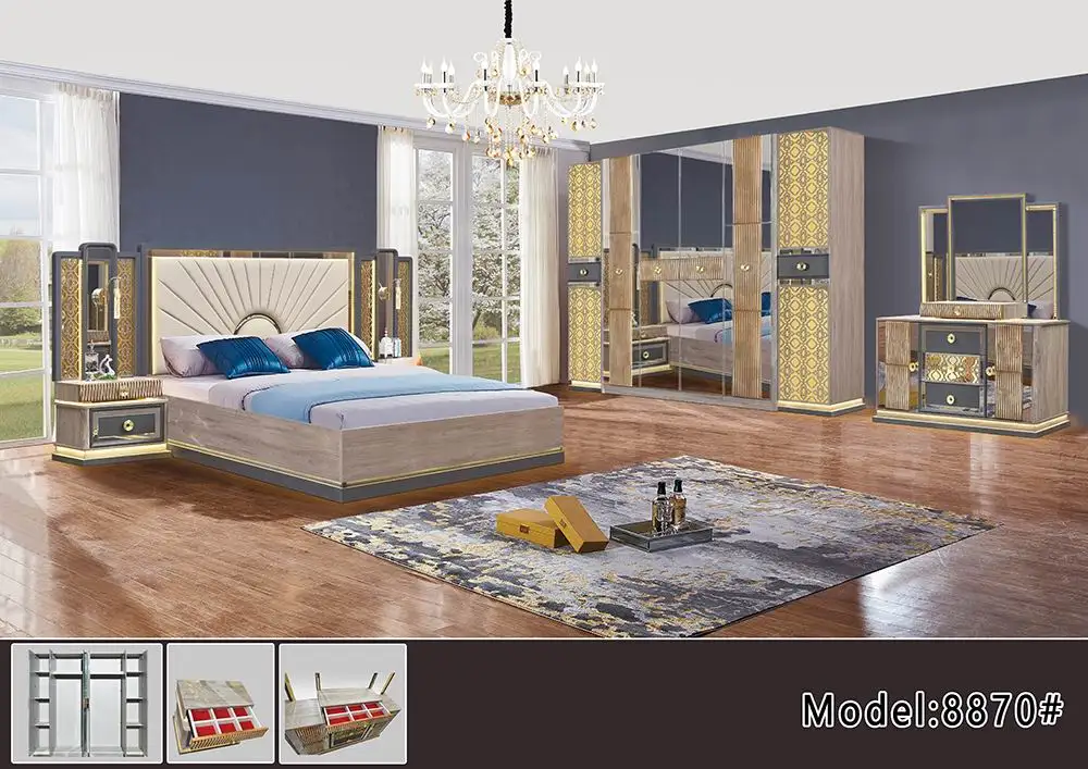 Luxury  Suite Set  Bedroom Double King Size Bed Full Bedroom Leather Headboard Home Queen Furniture Bedroom Sets