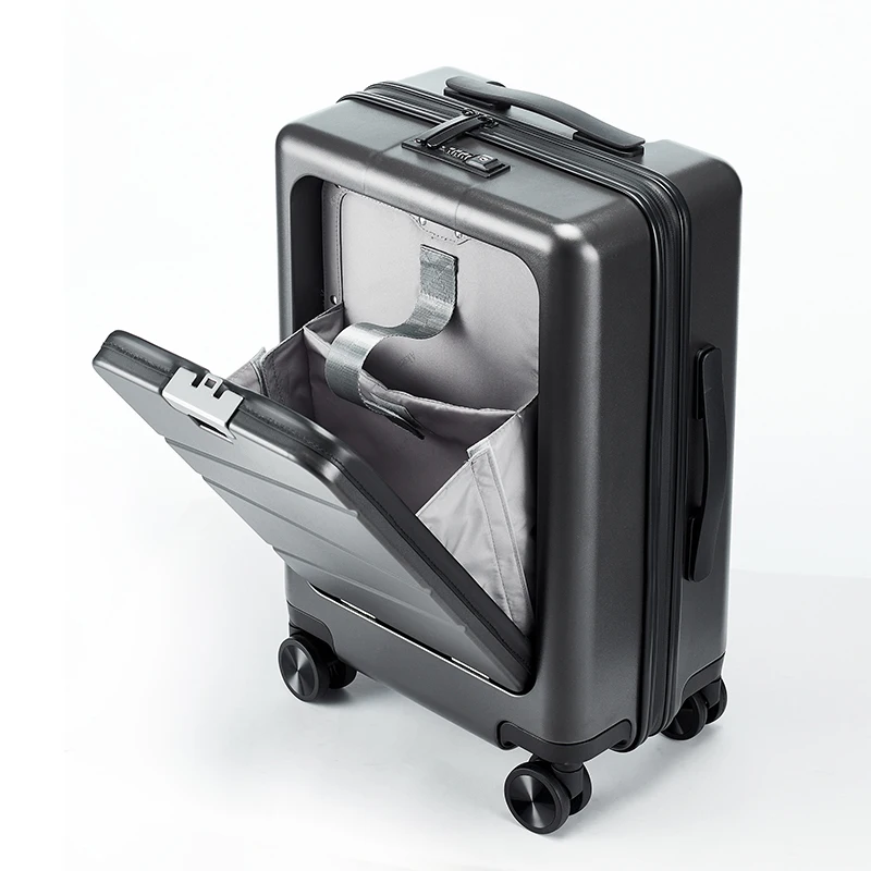 vintage USB charge Front opening Fingerprint Lock pocket Hardside PC aluminum suitcases luggage