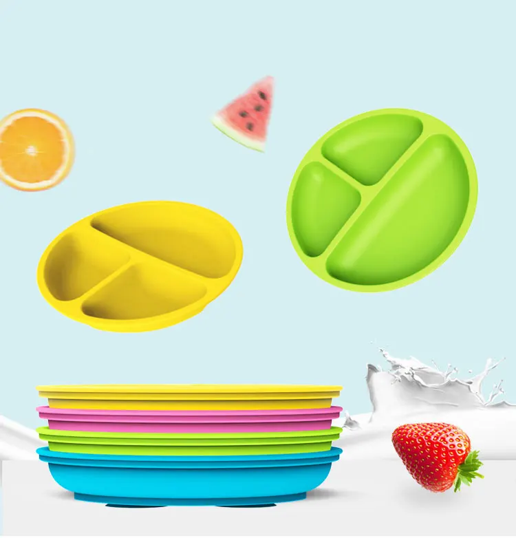 Wholesale Non-Slip BPA Free Suciton Silicone Toddler Plate Silicone divided Toddler Infant Baby Plate With Strong Suction Cups