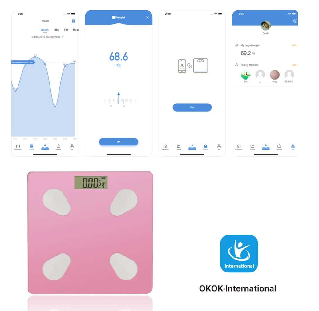 Smart Personal Scale Body Weighing Scale Composition BMI Intelligent 180kg Calorie App for Body Fat Bone