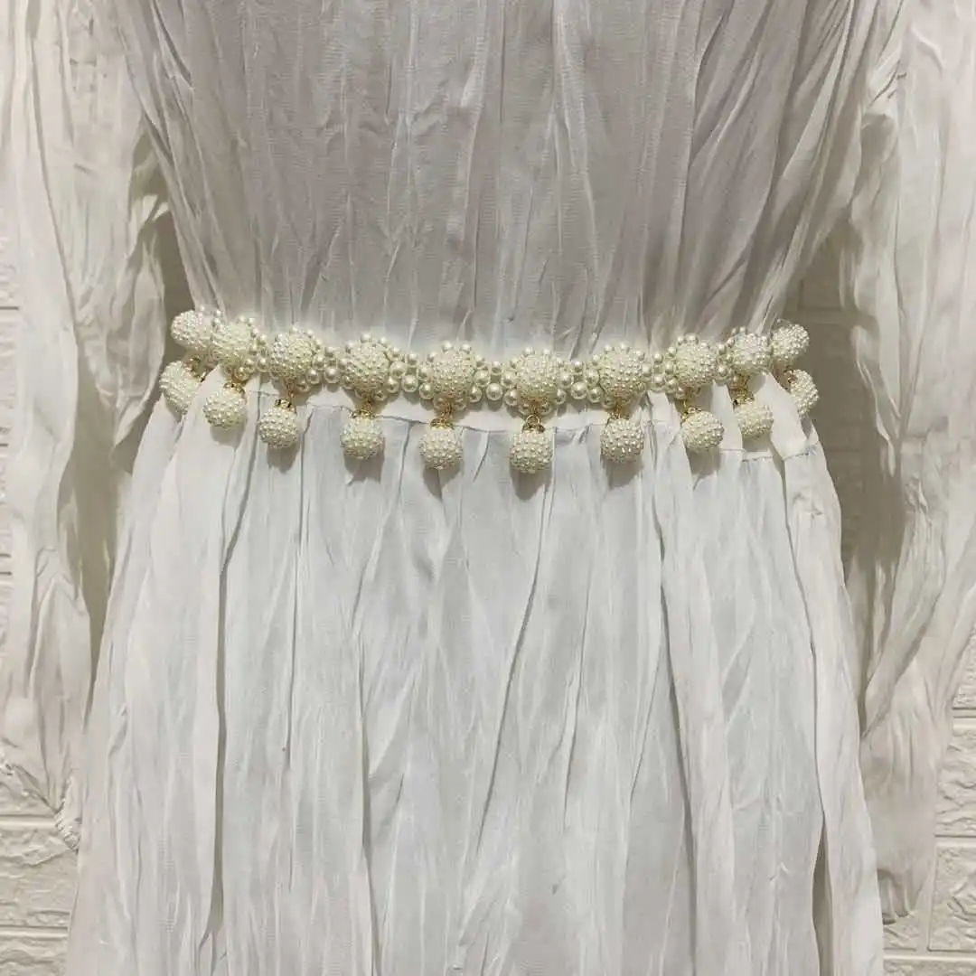 New Ladies Pearl Waist Chain Women Long Dress Decoration Custom Waist Chain Fashion Slim Pearl Chain Belt Wholesale