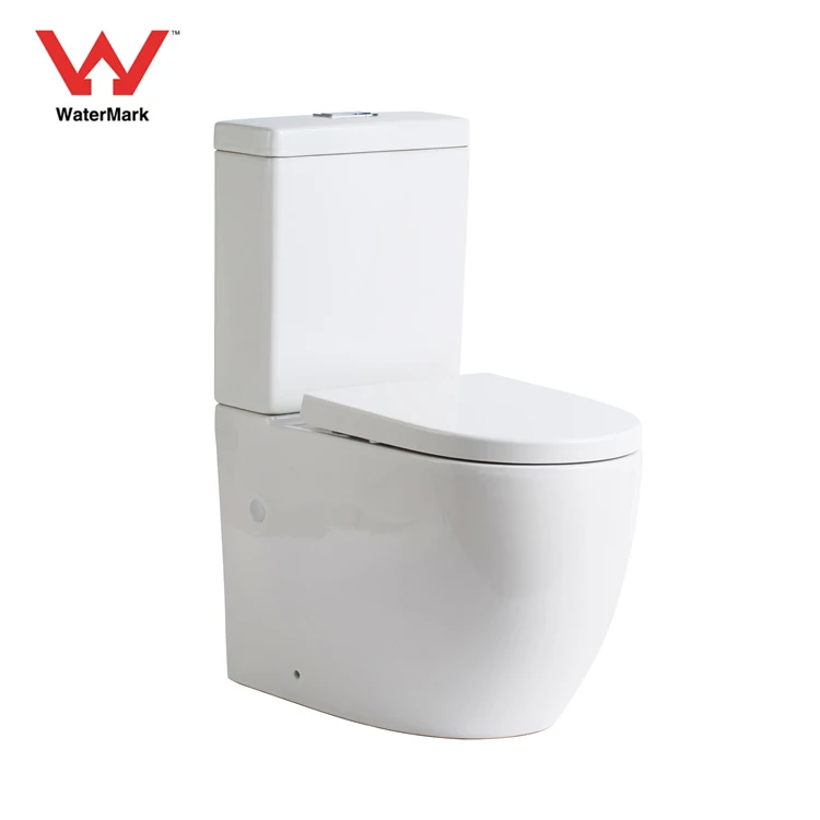 Rimless australian bathroom back to wall p-trap ceramic two-piece toilet bowl with watermark certificate