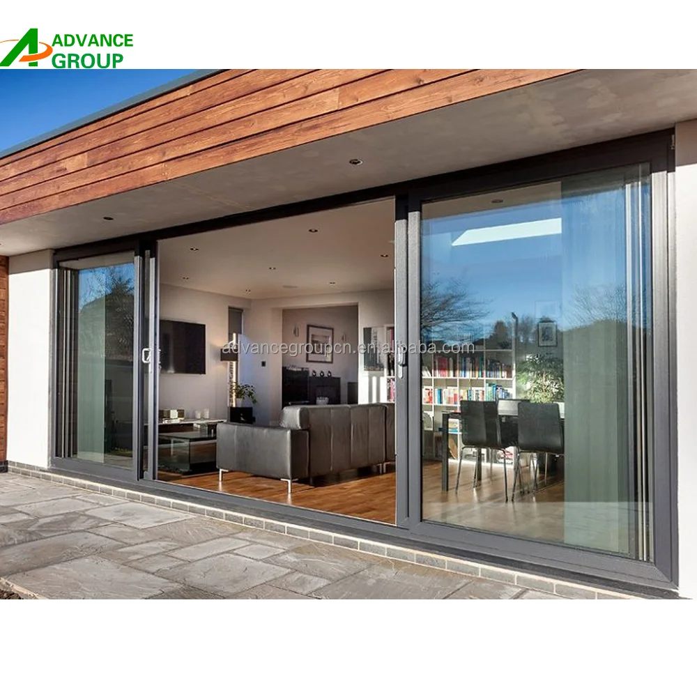 Outdoor Impact Patio 4 Tracks Large Glass Exterior Balcony Thermal Break Aluminum Sliding Doors Full View Door