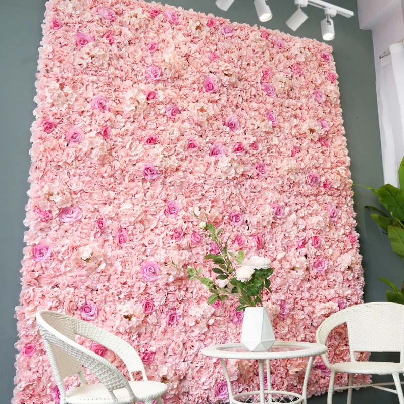 
Custom 3D Pink Flowerwall Wedding Artificial Silk Rose Flower Wall Panel Backdrop Artificial Flowers Decorative Flowers For Wall 
