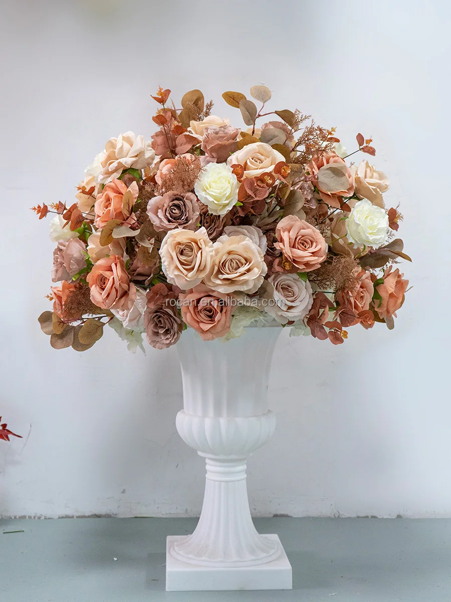 Party Centerpieces Orange Blush Pink Rose Eucalyptus Flower Garland Runner Silk Flower Ball Decorative Wedding