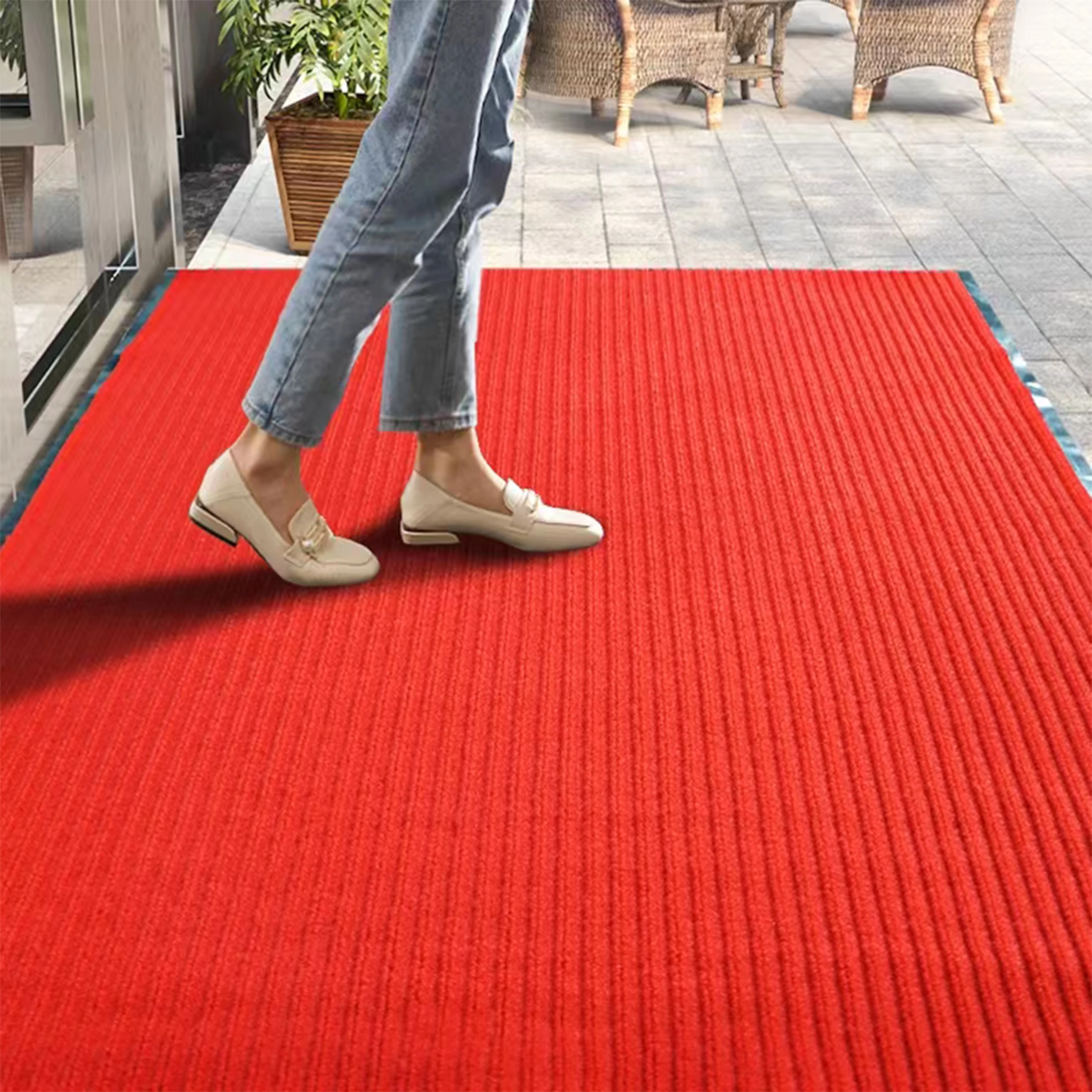 High Quality Low Price Red Carpet Wedding Runner Hall Carpet Polyester Ribbed Doormat Rolls Floor Mat